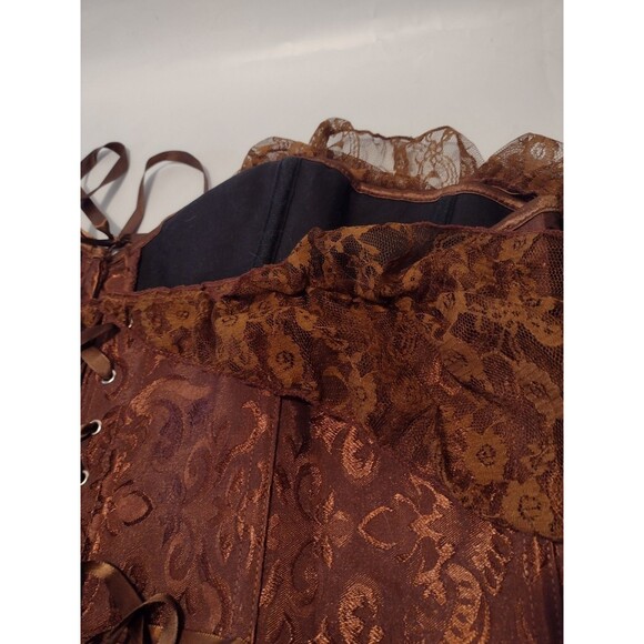 New Short Corset Top Brown Spider Web Goth Metal Toggle Front Lace Up Back 5X - Picture 4 of 8